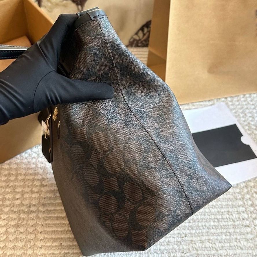 Designer Bag Shoulder Bag Handbag City tote bag Classic Brown and Black Monogram Bag Classic coated monogram canvas Smooth leather trim Bag Best Selling Commuter Bag - 2 of 8