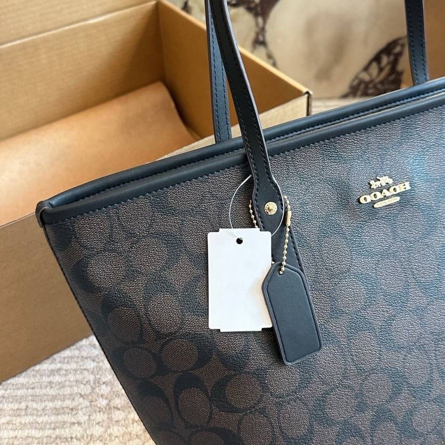 Designer Bag Shoulder Bag Handbag City tote bag Classic Brown and Black Monogram Bag Classic coated monogram canvas Smooth leather trim Bag Best Selling Commuter Bag - 5 of 8