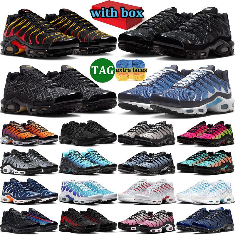 with box tn tns plus sneakers men women designer running shoes durable trainers outdoor comfortable sports shoe Triple Black White Grey Midnight Navy - 1 of 8