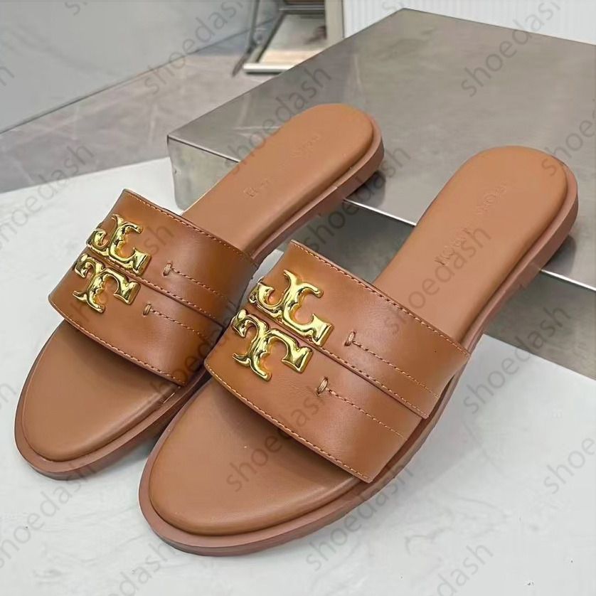 Designer Shoes Eleanor Metal Logo Decor Slide Slippers Women Rhinestone Flat Open Toe Slip On Sandals Summer Beach Casual Outdoor Daily Shoes - 6 of 8