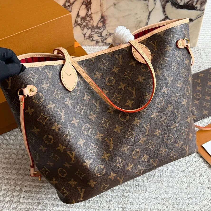designer bag luxury bag tote bag shoulder bag full brown print bag leather bag crossbody bag high quality capacity composite shopping bag classic and popular styles - 5 of 9