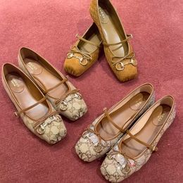 Horsebit Ballet Flat Shoes Designer Shoes Women Dress Fashion Luxury Suede Leather Stin Canvas Pig Nose Square Headbow Mary Jane Shoes - chnbuybuy