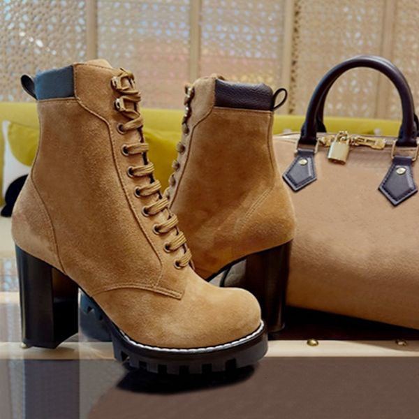 High Quality Designer Star Trail Ankle Boots Women Suede Calf Leather Platform Block Heel Lace Up Zipper Winter Combat Booties Daily Outdoor Shoes 1178 - Shoes & Accessories - chnbuybuy