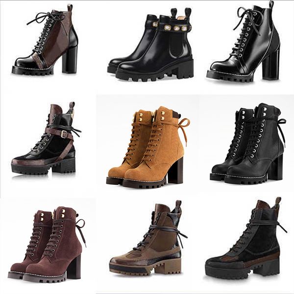 2026 Designer Star Trail Ankle Boots Martin Desert Boot High Heels Boots Women Leather Boots Vintage Print Jacquard Textile Fashion Platform Suede Boot Shoes 013 - Shoes & Accessories - chnbuybuy