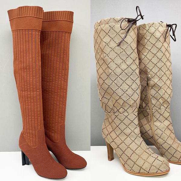 2026 Women Designer Boots Over The Knee Sock Boot Winter Socks Long Boot Adjustable Straps Canvas Zipper Laces Original Shoes Ladies Girls Sexy Knee High Boot 335 - Shoes & Accessories - chnbuybuy