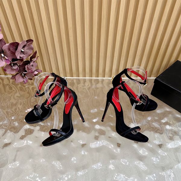 Designer Fashion Women Pointed Toe Dagger Stiletto Sandals Open Heel Suede High Heels Summer Open Heel High Heels 998 - Shoes & Accessories - chnbuybuy