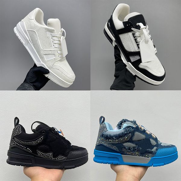 Designer Men Women Low Top Skate Classic Sneakers Patchwork Leather Mesh Rhinestone Platform Casual Walking Lace Up Fashion Trainer Shoes Top Quality 268