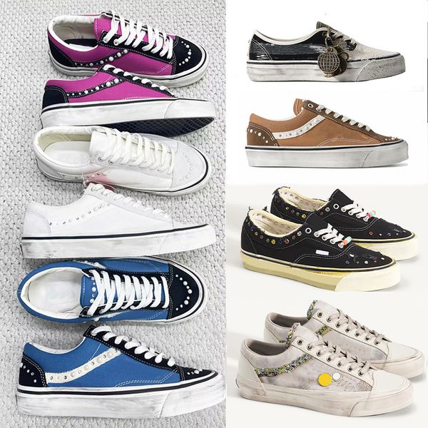 Designer Men Women Vintage Distressed Canvas Trainers Luxury Pearl Side Stripe Sneakers Multi Material Spliced Lace Up Walking Shoes 1083 - Fashion Collection - chnbuybuy