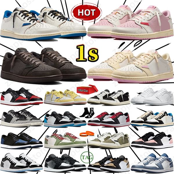 Designer for Men Women Low 1 1s Basketball Shoes Sneakers Black Phantom Tropical Pink Sail Medium Olive Outdoor Sports Trainers Sneaker travi scott low 1 Shoes - Shoes & Accessories - chnbuybuy
