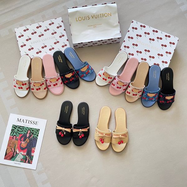 Louis Vuitton x Takashi Murakami Lily Flat Mule Wide Strap Flat Slide Sandals For Women Open Toe Casual Beach Vacation Slip On Slippers Multiple colors - Shoes & Accessories - chnbuybuy