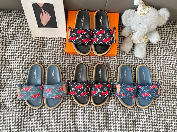 LV x TM Murakami Cherry Maya Sunset Flat Comfort Sandal Strap Platform Slide Sandals for Women Comfort Outdoor Beach Vacation Casual Slippers Multiple colors - Shoes & Accessories - chnbuybuy