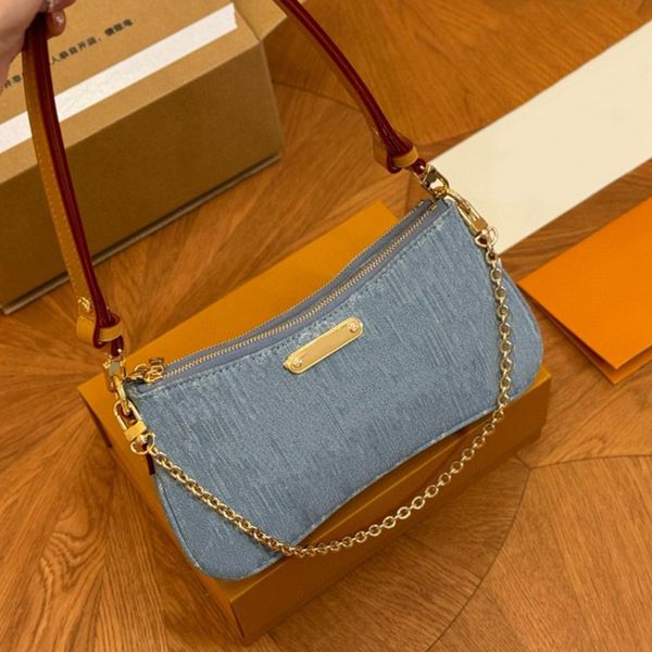 Denim Hobo Designer Shoulder Bags Women's Handbags Totes Leather Trim Casual Chain on The Wallets Fashion Light Blue Liv Tote New - Bags, Luggage & Accessories - chnbuybuy