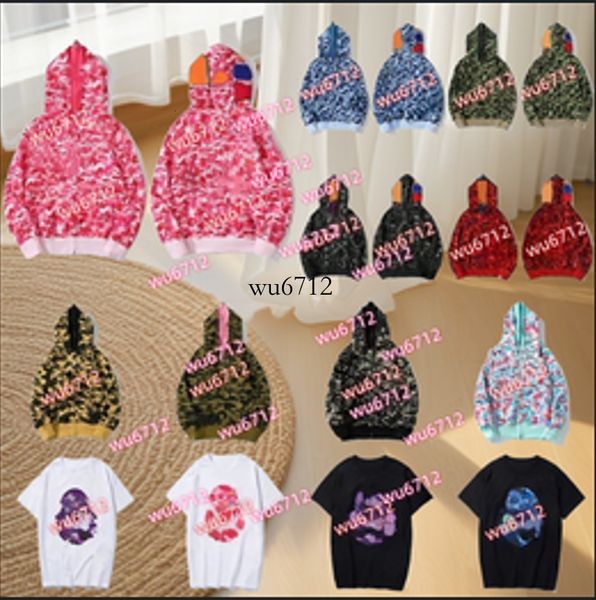 Mens Designer Hoodie Full Zip Up Sharks Hoodies for Men Black White Camouflage Jacket Hoody Hooded Sweatshirts Casual Streetwear Fashion Clothing Daily Outfit