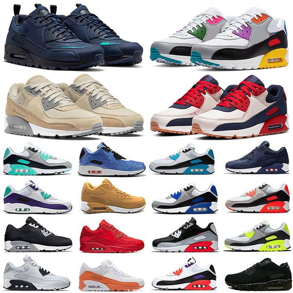 Designer 90 Running Shoes Men Women Fashion Shoes Leather Mesh Triple Black White Red Blue Light Smoke Grey Sneaker Trainers Outdoor Sports Tennis Eur 36-45 - Shoes & Accessories - chnbuybuy