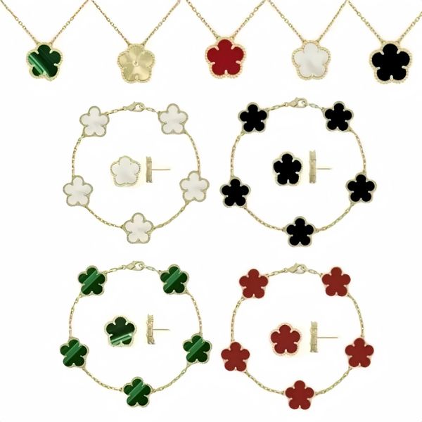 Luxury 4 Four Clover Necklace Luxury Designer Jewelry Set Pendant Necklaces Bracelet Stud Earring Women Christm Valentine's Day Birthday Gift Gold Flower Necklace - Jewelry - chnbuybuy