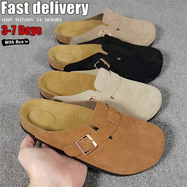 Designer Slides Slippers for Men Boston clog sandals Arizona Soft footbed Suede Sandals Summer Beach Flats Slipper chestnut Big Buckle Shearling Womens Mens Shoes - Shoes & Accessories - chnbuybuy